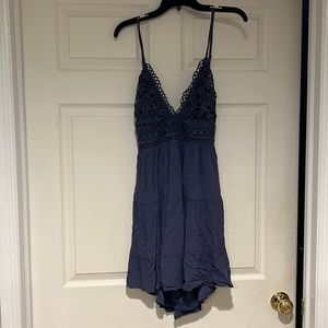 Windsor Let It Flow Crochet V-Neck Skater Dress in Denim